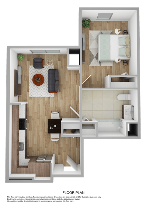 Floor plan for 1 bed, 1 bath, 500 sqft